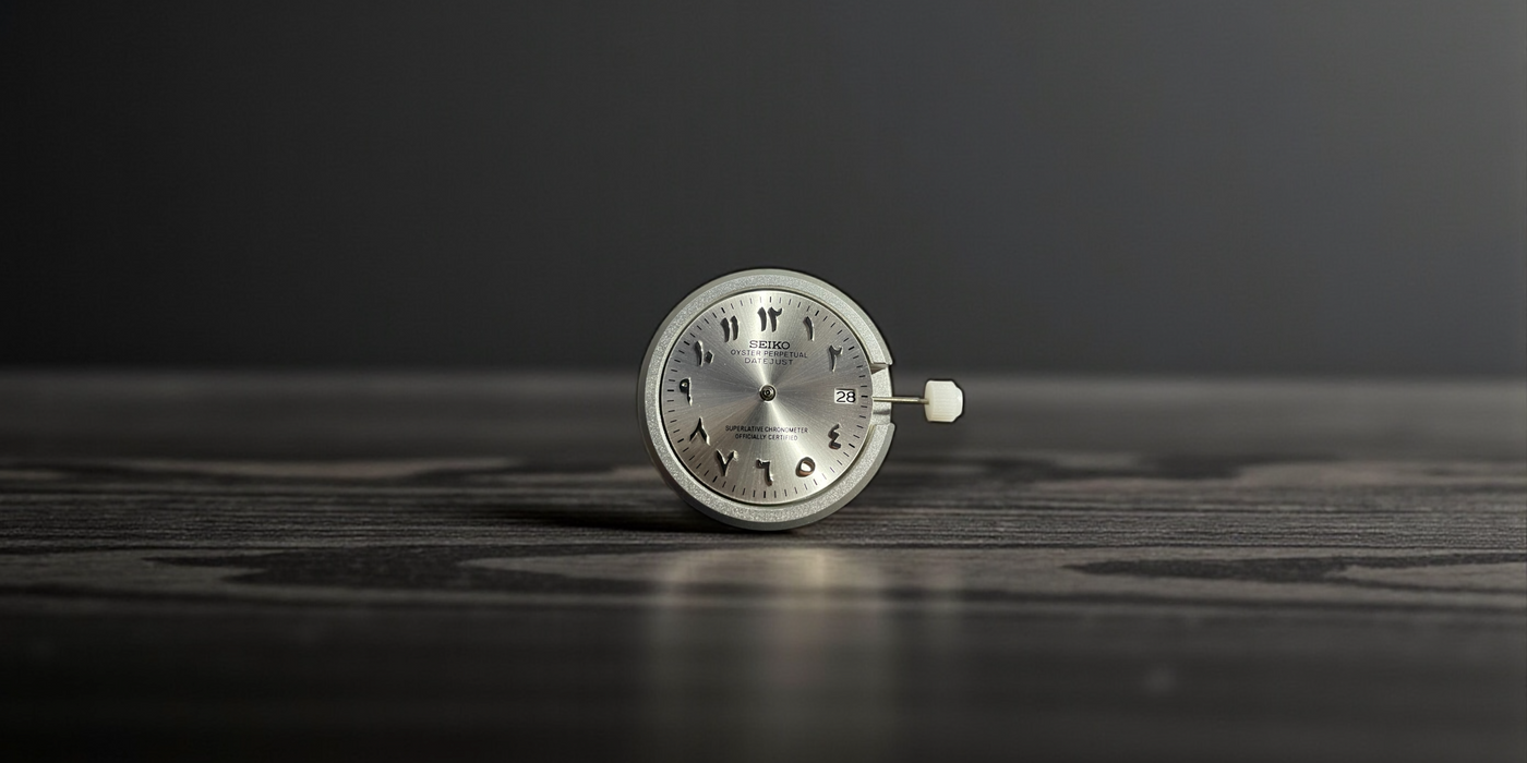 Silver pocket watch on a wooden surface with a dark background
